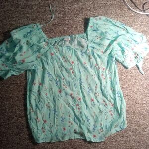LC Lauren Conrad Light Green Floral Blouse